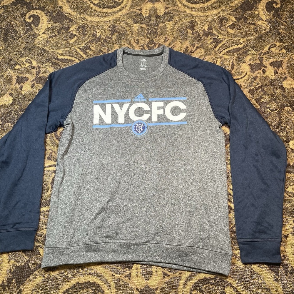 New York City FC MLS Adidas Men's Climawarm Gray Crew Fleece Size Large New